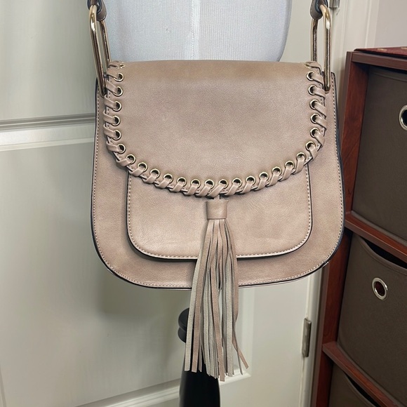 Braided Tassel Taupe Crossbody Saddle Bag - Picture 17 of 17